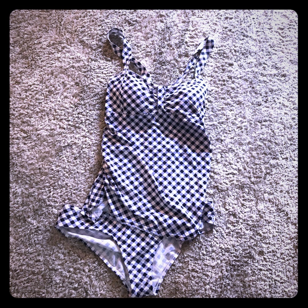 Gingham print maternity bathing suit